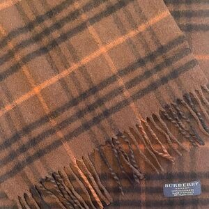 Burberry Cashmere Check Plaid Scarf in Brown